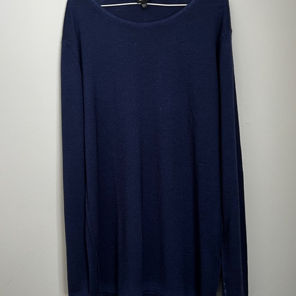 Men's Wool Navy Blue Long Sleeve Shirt - Picture 9 of 10